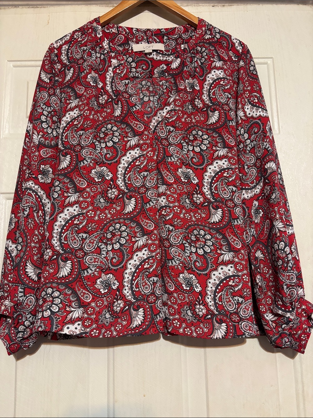 LOFT Red Paisley Button-Front Blouse